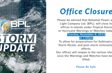Tropical Storm Nicole – Office Closure
