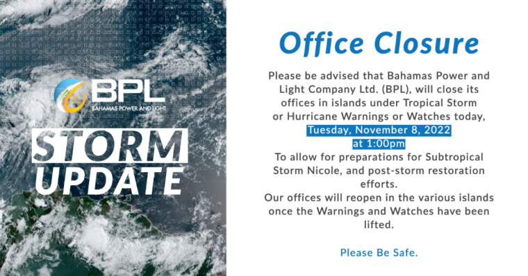 Tropical Storm Nicole – Office Closure