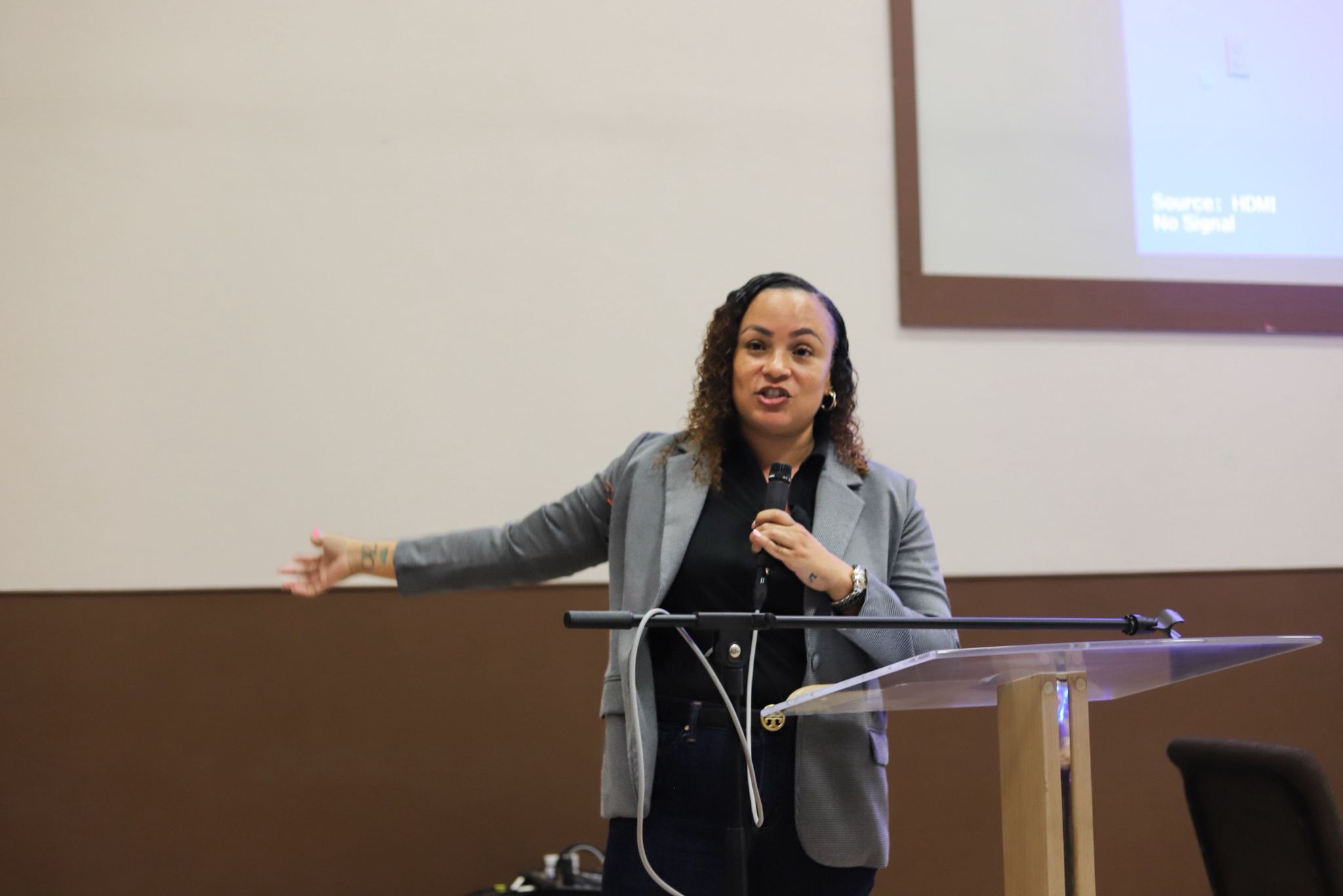 BPL CEO Toni Seymour delivering remarks in Abaco