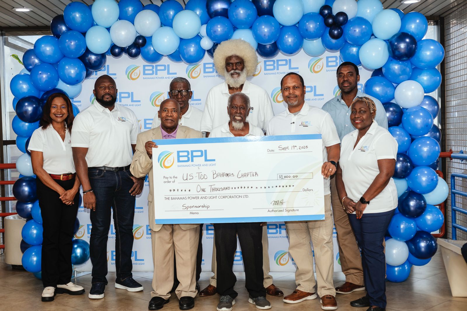 BPL presents a donation to the Us Too Men’s Cancer Support Group for Prostate Cancer Awareness Month