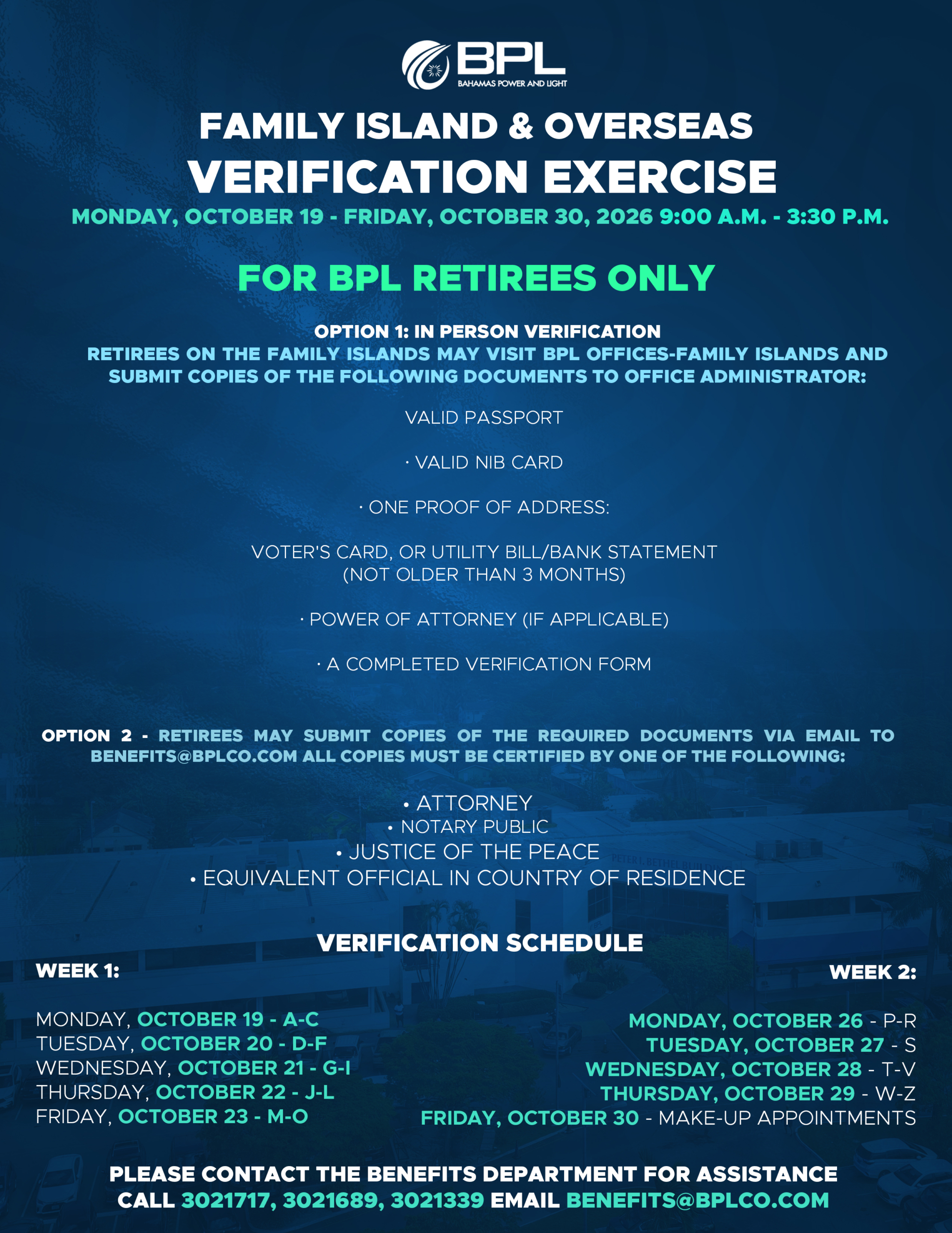 BPL Retiree Verification Exercise - Family Islands